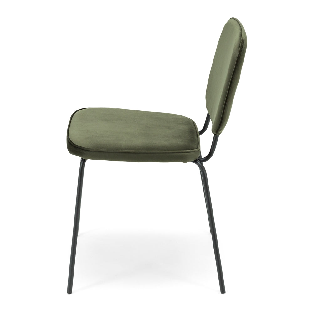 Clyde Dining Chair Olive Velvet Side View 