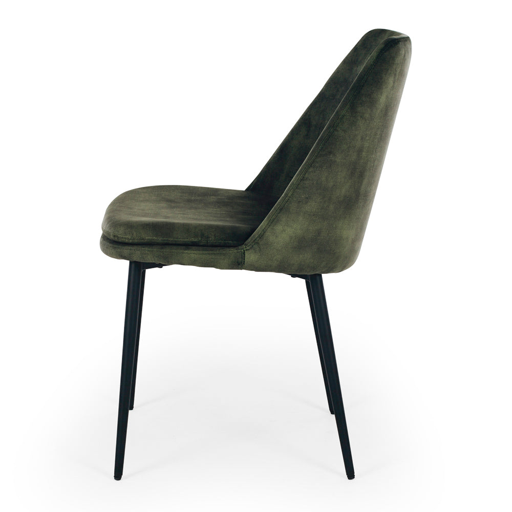 Mia Dining Chair Velvet Moss Green Side View