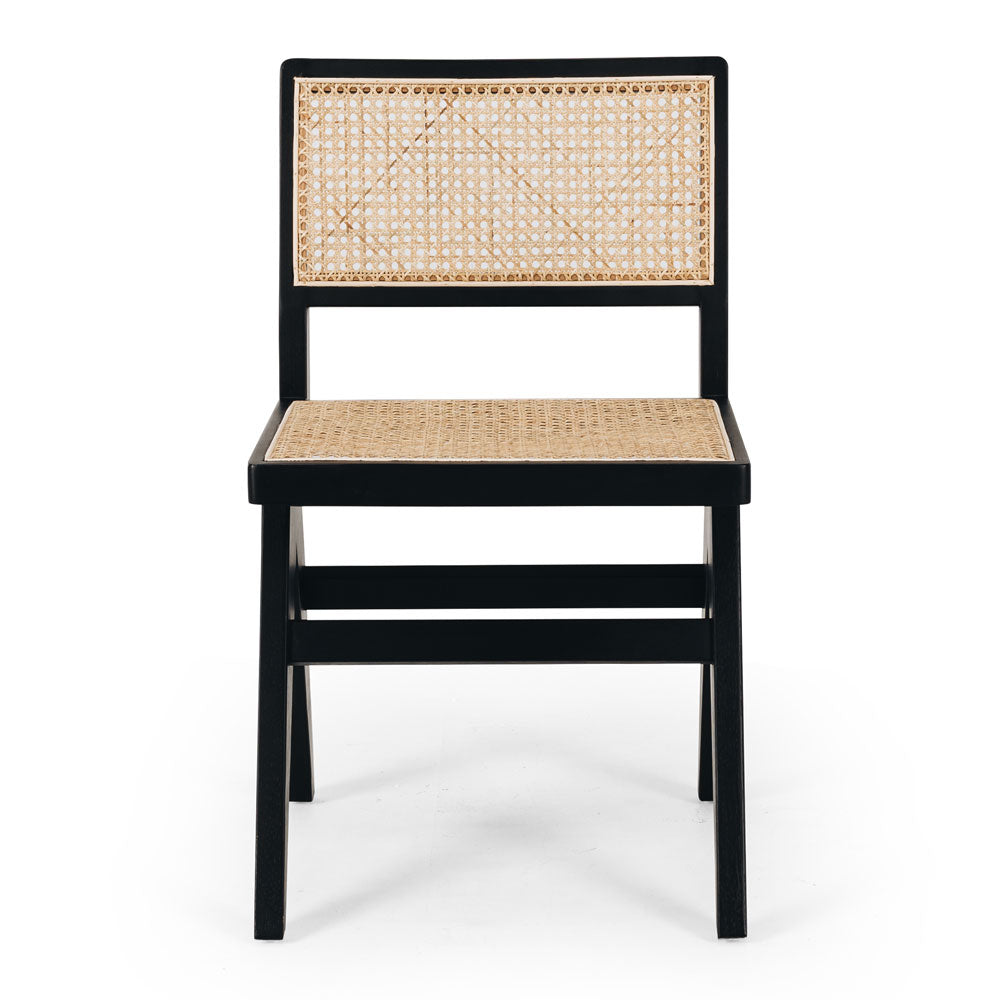 Palma Dining Chair Black Rattan Seat Front 