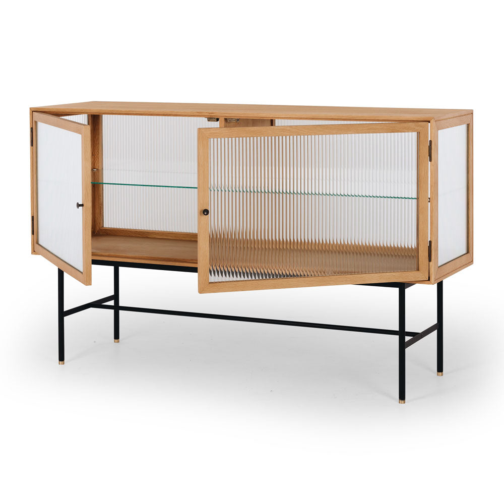 Kobe Sideboard (Natural Oak) Fluted Glass Doors Open