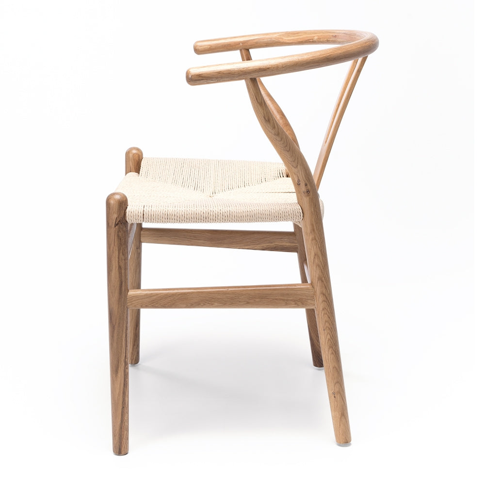 Wishbone Dining Chair Natural with Natural Rope Side On